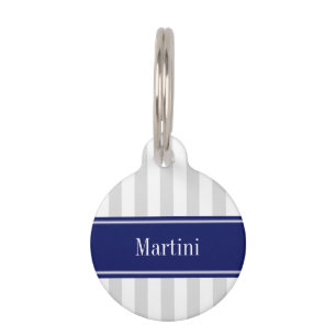 Lt Gray White Strip Navy Blue Name Monogram Haustiermarke