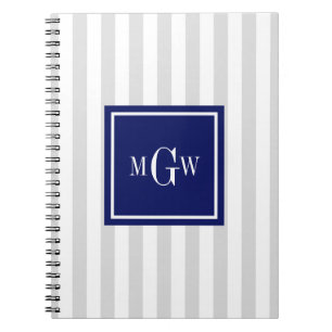 Lt Gray White Strip Navy Square 3 Monogramm Notizblock