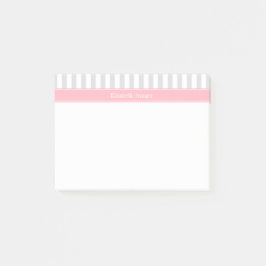 Lt Gray White Strip Pink Name Monogram Post-it Klebezettel