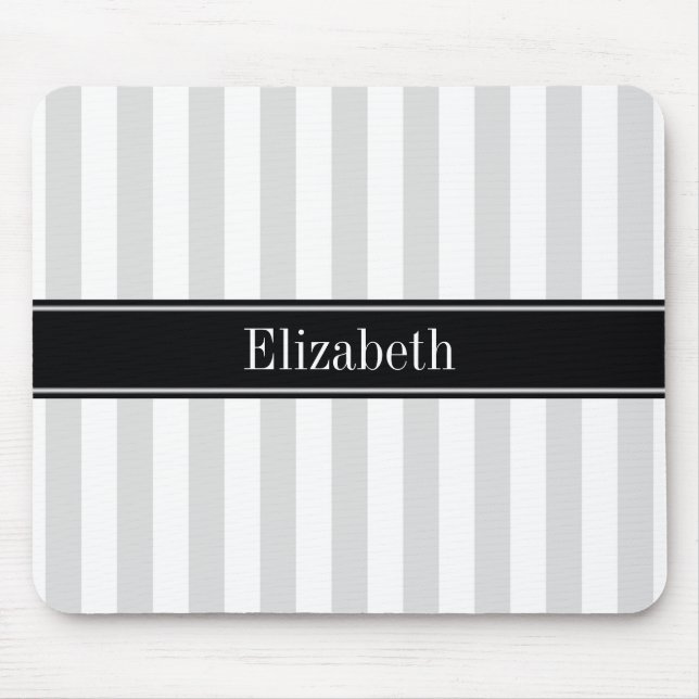 Lt Gray White Stripe Black Name Monogram Mousepad (Vorne)