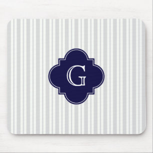 Lt Gray Whneven Stripe Navy Quatrefolienmonogramm Mousepad