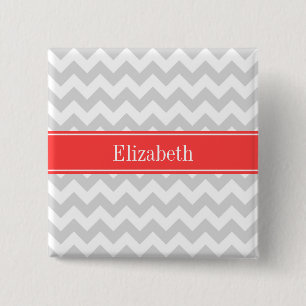 Lt Gray Wht Chevron Cornname Monogram Button