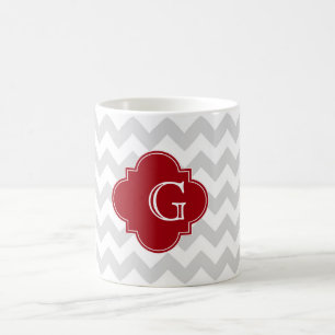 Lt Gray WhZickzack Cranberry Quatrefolienmonogramm Kaffeetasse