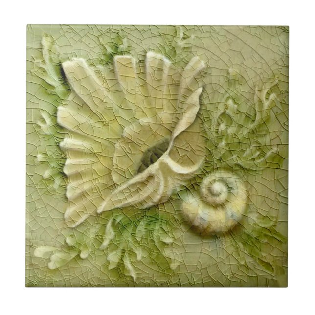 Lt Green Seashells AET Antiquare Repro Imitats Rel Fliese (Vorderseite)
