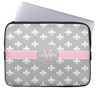 Lt Grey Pink White Lilie Monogramm Laptopschutzhülle
