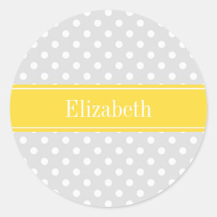 Lt Grey White Polka Dots Ananas Name Monogramm Runder Aufkleber