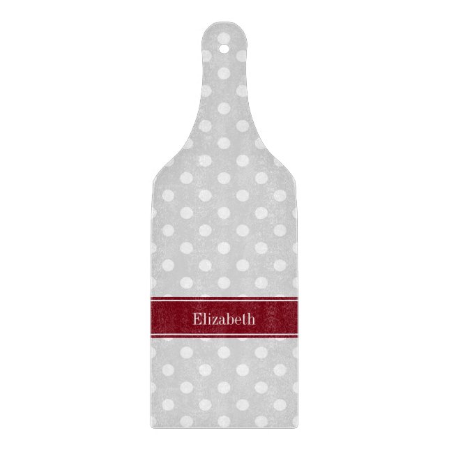 Lt Grey White Polka Dots Burgundy Name Monogram Schneidebrett (Vorderseite)