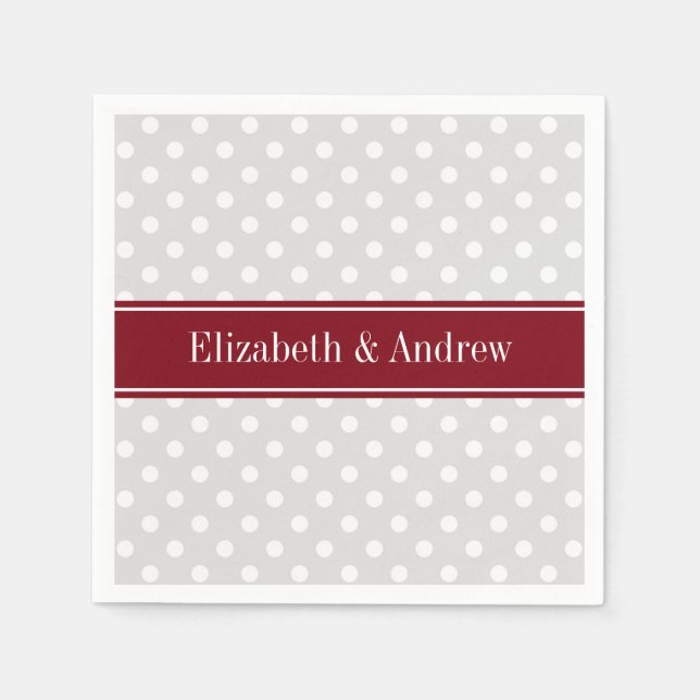 Lt Grey White Polka Dots Burgundy Name Monogram Serviette (Vorderseite)