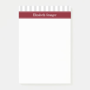 Lt Grey White Stripe Burgundy Name Monogram Post-it Klebezettel