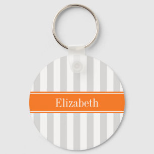 Lt Grey White Stripe Pumpkin Orange Name Monogram Schlüsselanhänger