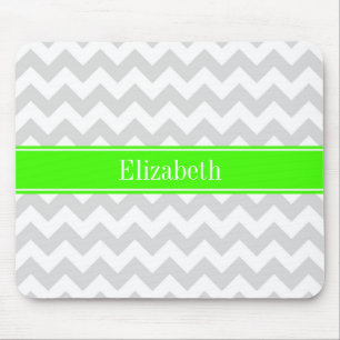Lt Grey White Zickzack Lime Green Name Monogram Mousepad