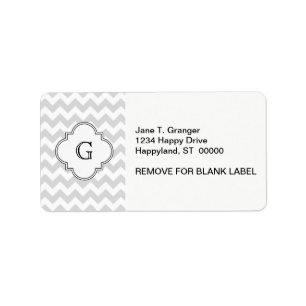 Lt Grey White Zickzack White Quatrefolie Monogramm Adressaufkleber