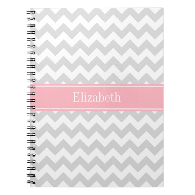 Lt Grey White Zickzack Zigzag Pink Name Monogram Notizblock (Vorderseite)