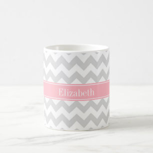 Lt Grey White Zickzack Zigzag Pink Name Monogram Tasse