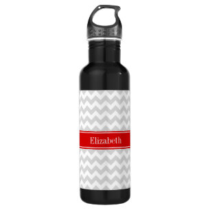 Lt Grey White Zickzack Zigzag Red Name Monogram Trinkflasche