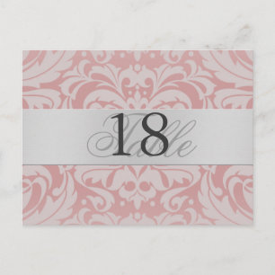 Lt Pink Damask Silver Metal Tischnummer PostCard