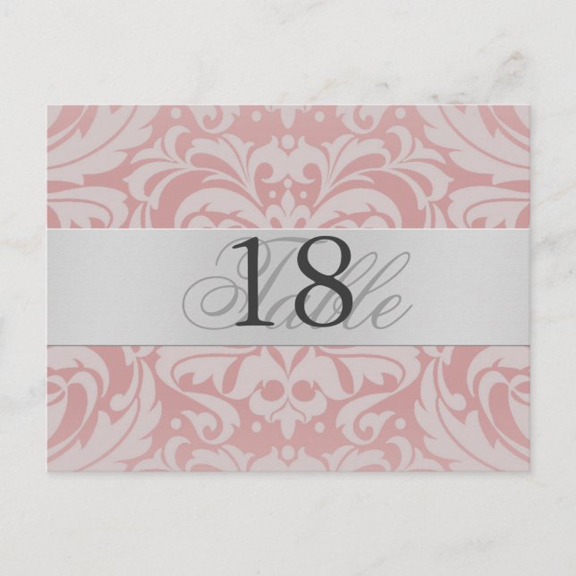 Lt Pink Damask Silver Metal Tischnummer PostCard (Vorderseite)