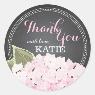 Lt Pink Hydrangea auf Chalkboard Vielen Dank Stick Runder Aufkleber