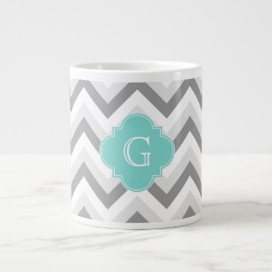 Lt Two Grey White Zickzack Aqua Monogram Jumbo-Tasse