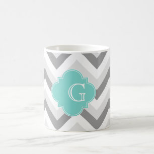 Lt Two Grey White Zickzack Aqua Monogram Kaffeetasse