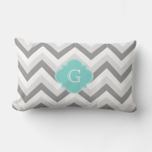 Lt Two Grey White Zickzack Aqua Monogram Lendenkissen