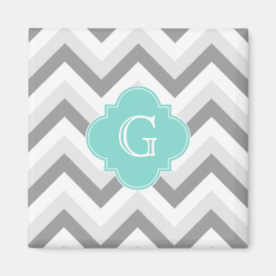 Lt Two Grey White Zickzack Aqua Monogram Magnet