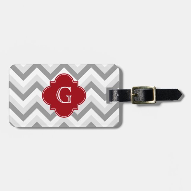 Lt Two Grey White Zickzack Cranberry Monogram Gepäckanhänger (Vorderseite horizontal)