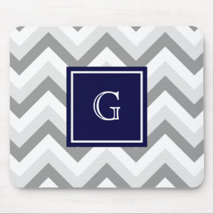 Lt Two Grey White Zickzack SQ Navy Monogram Mousepad