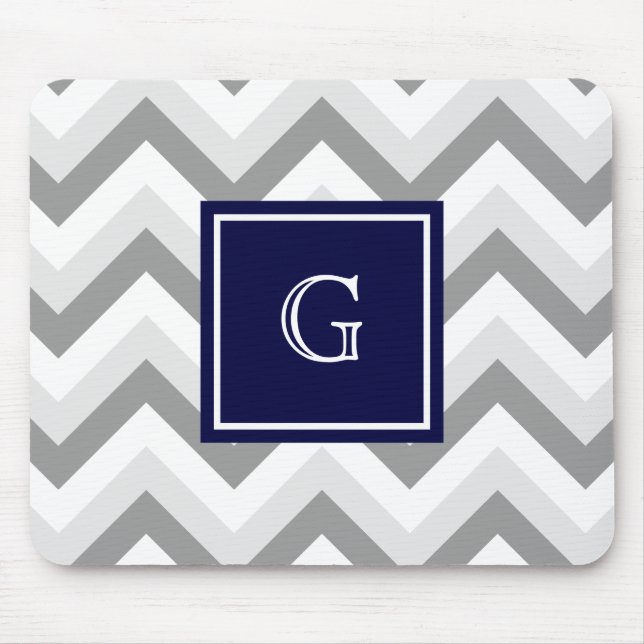 Lt Two Grey White Zickzack SQ Navy Monogram Mousepad (Vorne)