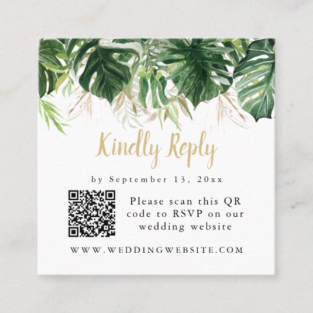 LUANA Tropical Greenerenery Beach Wedding QR Code  Quadratische Visitenkarte (Vorderseite)