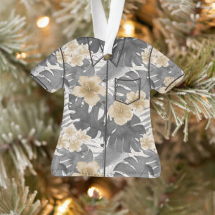 Luana Watercolor Tropical Floral Aloha Shirt - Gra Ornament