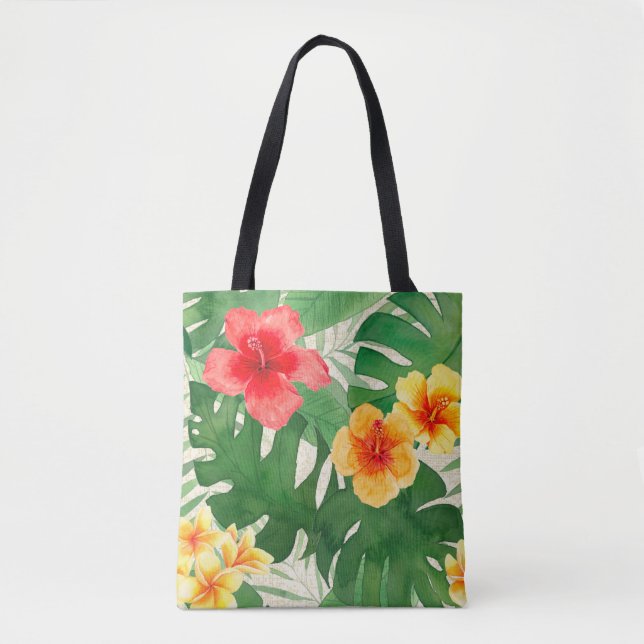 Luana Watercolor Tropical Floral Beach Bag (Vorderseite)