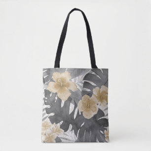 Luana Watercolor Tropical Gray Floral Beach Bag