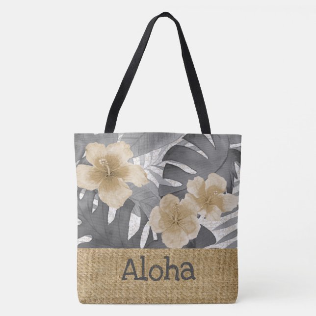 Luana Watercolor Tropical Gray Reverse Beach Bag (Vorderseite)