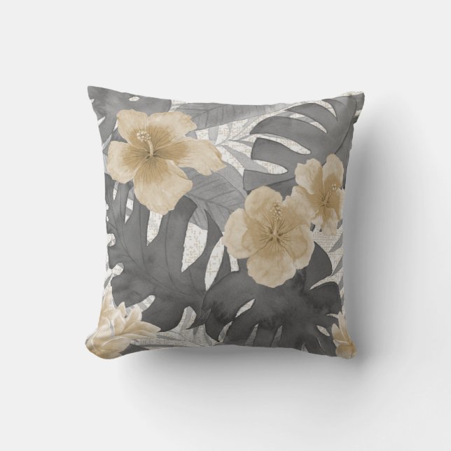Luana Watercolor Tropische Grauflora Reversible  Kissen (Vorderseite)