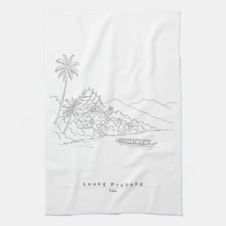 Luang Prabang Laos Minimalistische Linienkunst Geschirrtuch
