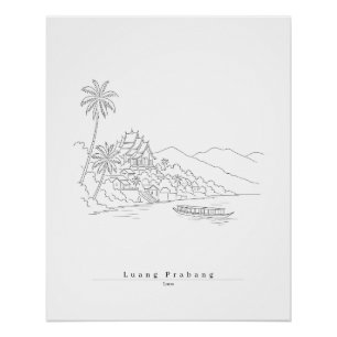 Luang Prabang Laos Minimalistische Linienkunst Poster