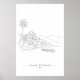 Luang Prabang Laos Minimalistische Linienkunst Poster