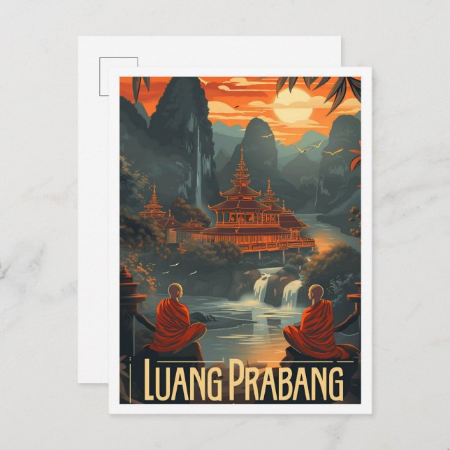Luang Prabang Laos Vintage Kunst Postkarte (Vorne/Hinten)