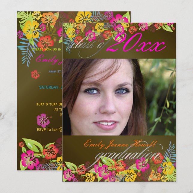 LUAU-ABBILDUNGSPARTEI/HIBISKUS/RAINBOW EINLADUNG (Vorne/Hinten)