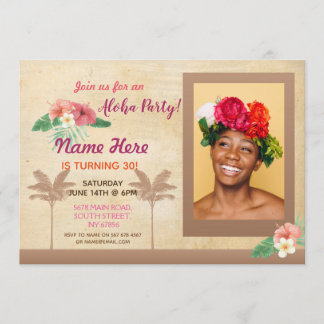 Luau Aloha Foto Geburtstagsparty Tropical Einladun Einladung