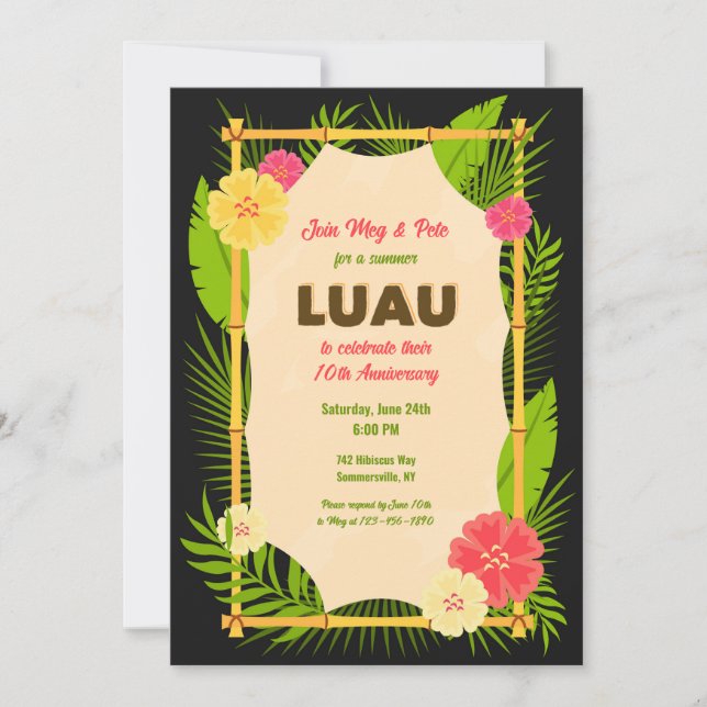 Luau-Bambusrahmen Einladung (Vorderseite)