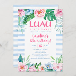 Luau Beach Party Tropical Floral Hawaiian Geburtst Einladung
