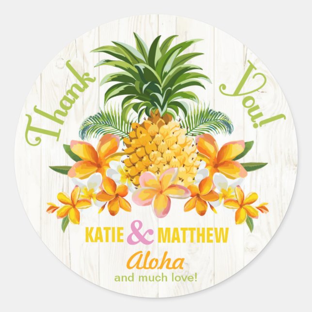 Luau Beach Tropical Floral Danke Label Runder Aufkleber (Vorderseite)