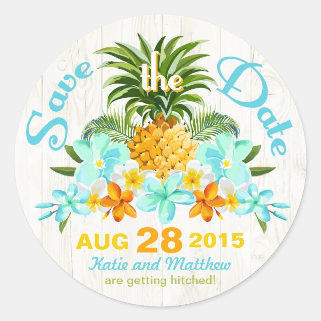Luau Beach Tropical Floral Save the Date Label Runder Aufkleber (Vorderseite)