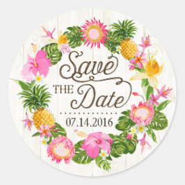 Luau Beach Tropical Floral Save the Date Label Runder Aufkleber