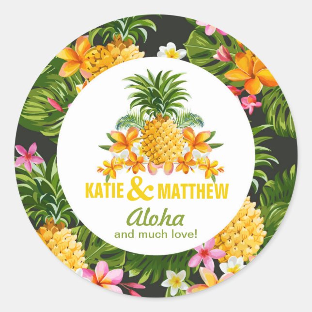 Luau Beach Tropical Floral Sticker Label (Vorderseite)