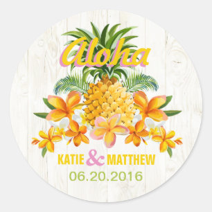 Luau Beach Tropical Floral Wedding Label Runder Aufkleber