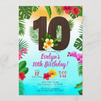 Luau Birthday, Einladung Luau Party 10. Geburtstag