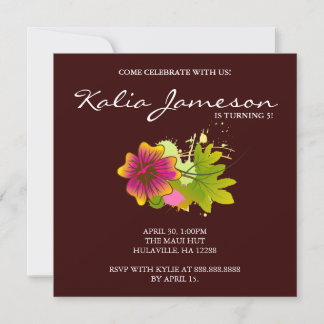 Luau Birthday Party Einladung Hibiskus Blume Brown